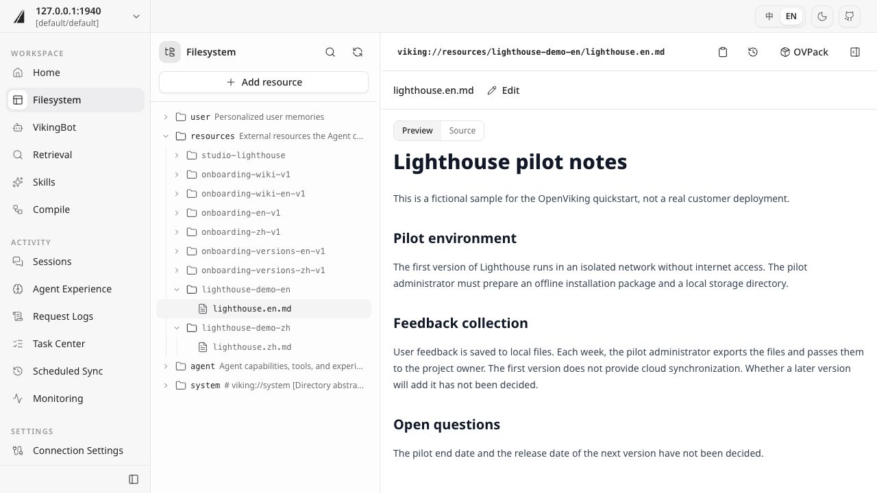 Filesystem: reading the Lighthouse project resource