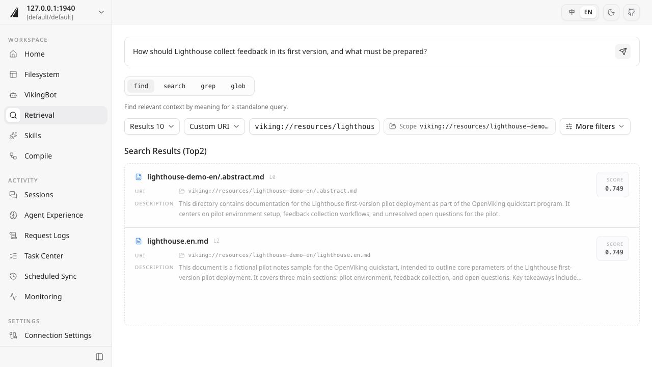 Retrieval: results scoped to the Lighthouse directory
